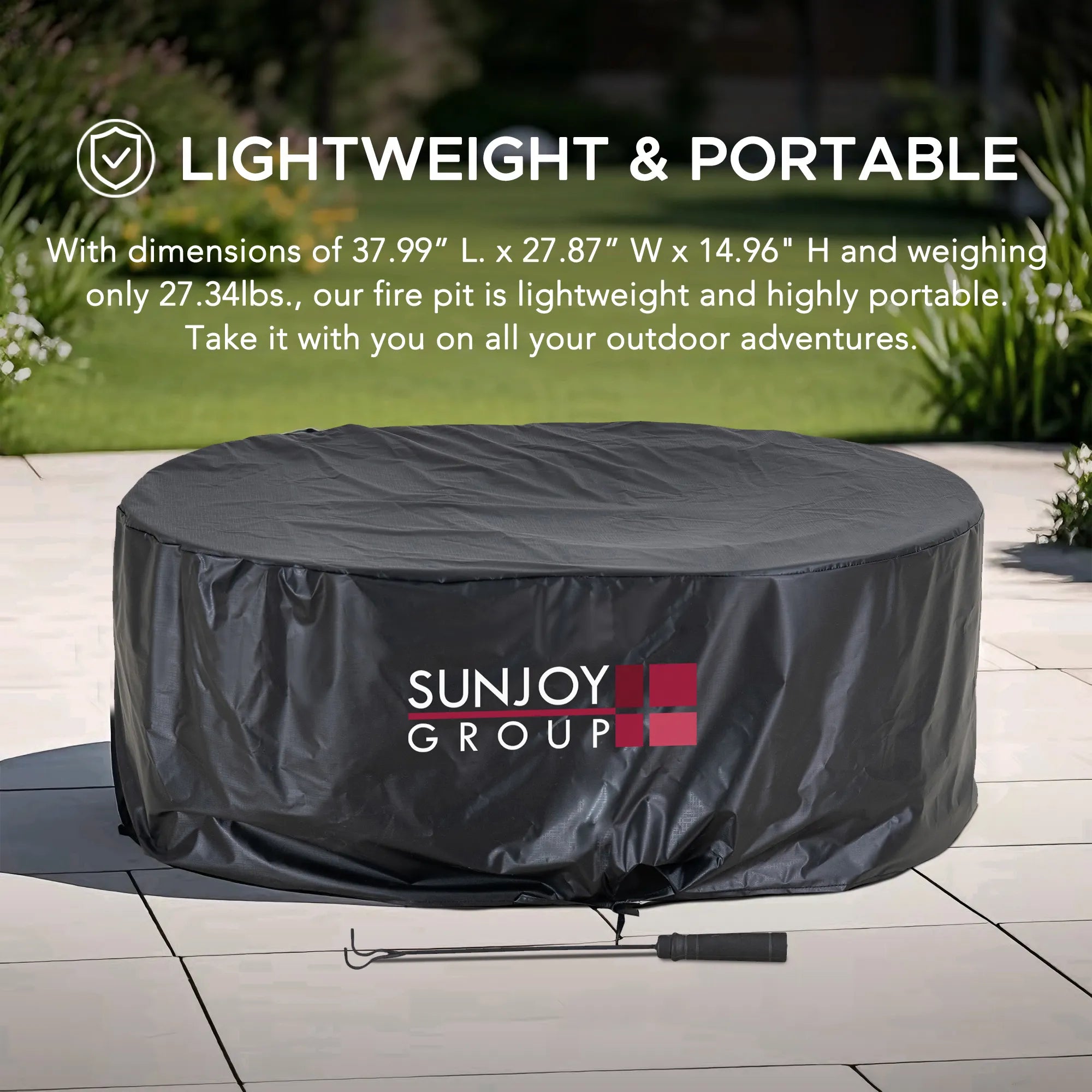 SUNJOY 38 Inch Stainless Steel Smokeless Fire Pit with PVC Cover and Poker - Dot Grid & Gray