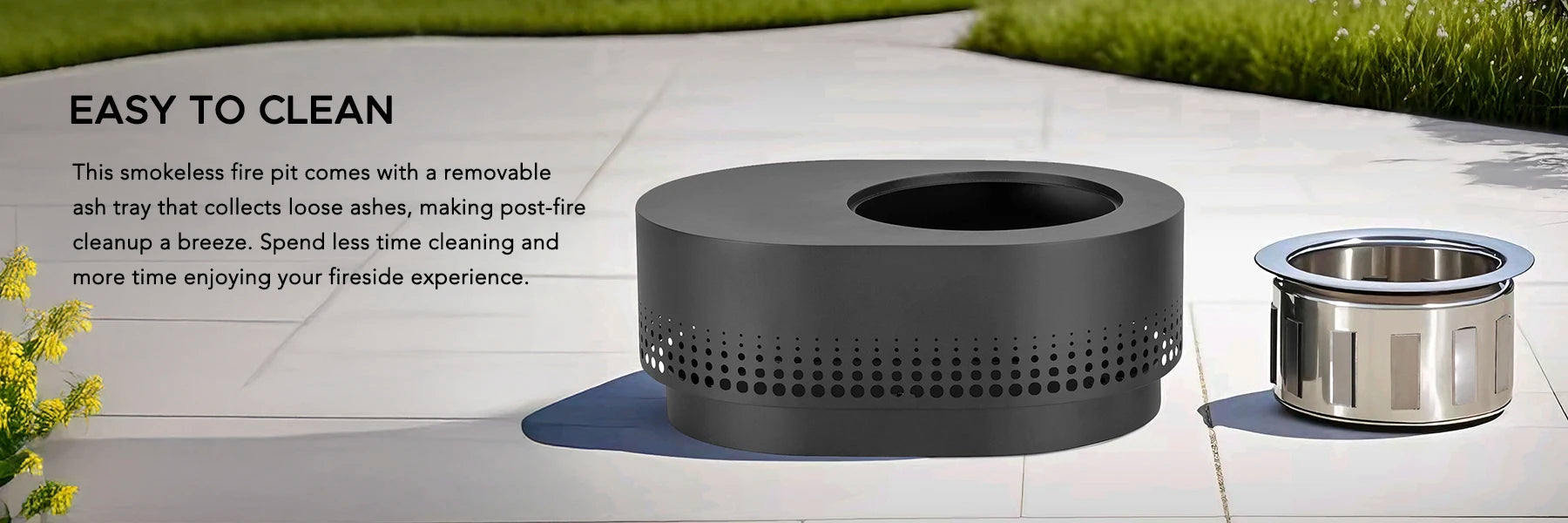 SUNJOY 38 Inch Stainless Steel Smokeless Fire Pit with PVC Cover and Poker - Dot Grid & Gray