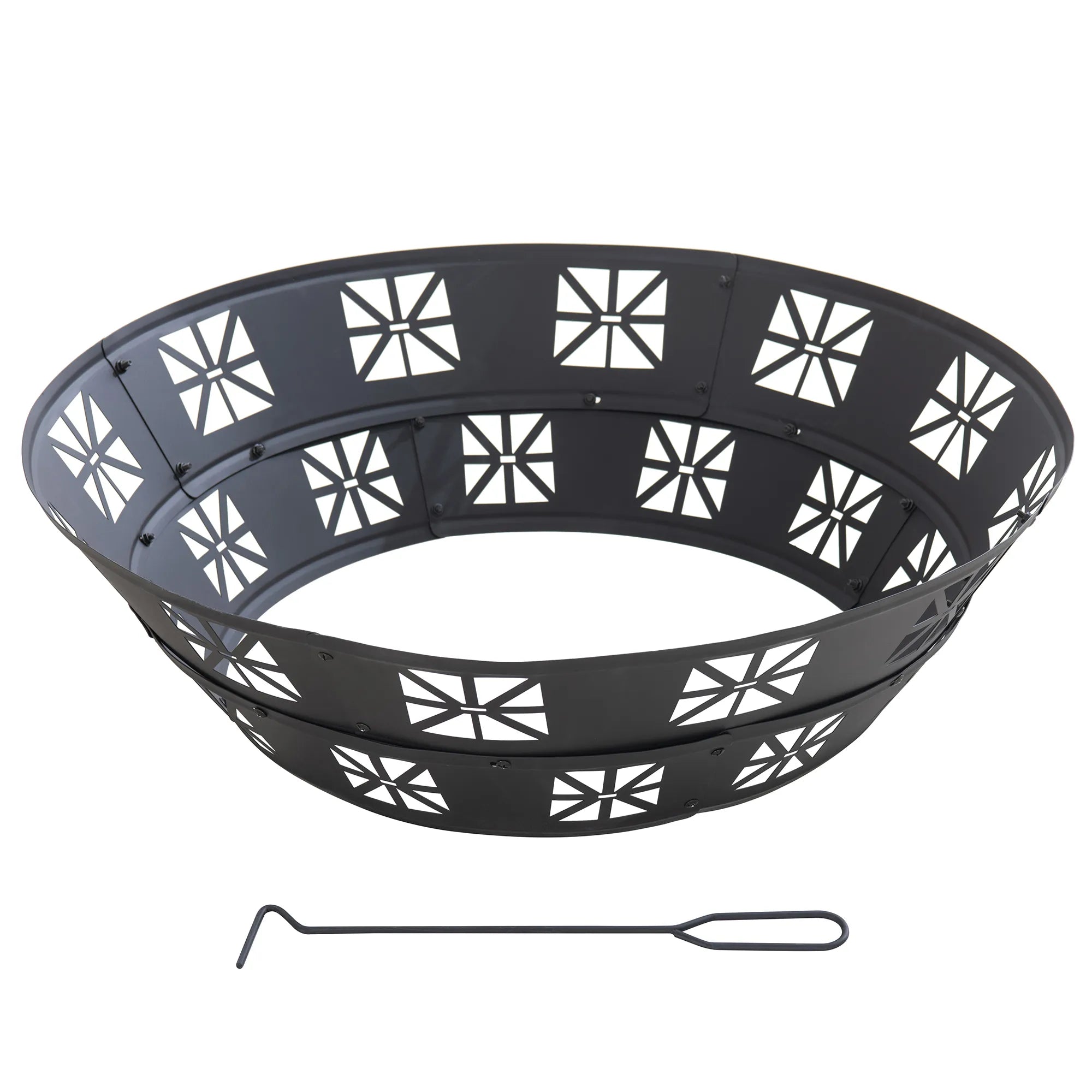 SUNJOY 36 Inch Heavy-Duty Steel Fire Pit Ring with Decorative Cutouts