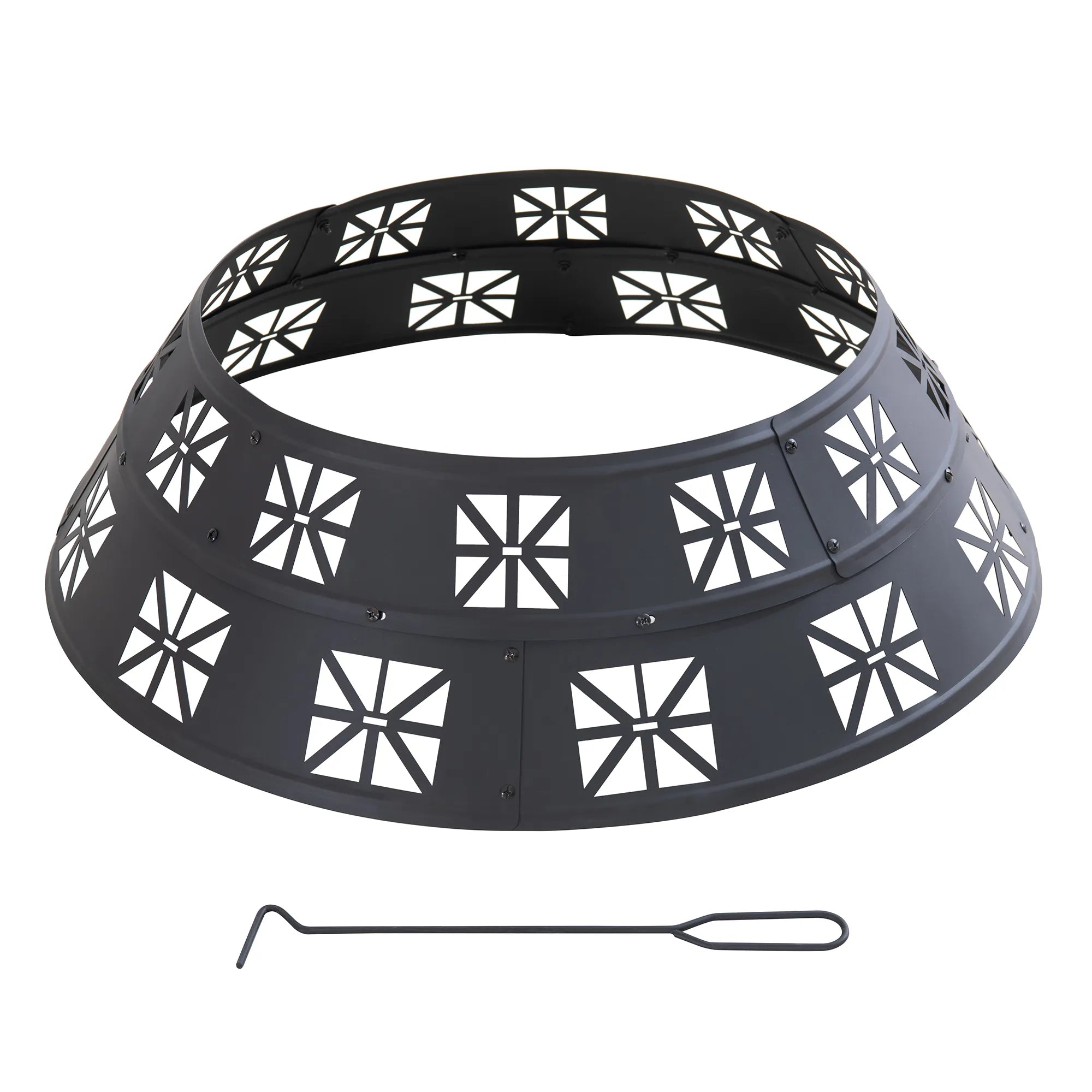 SUNJOY 36 Inch Heavy-Duty Steel Fire Pit Ring with Decorative Cutouts