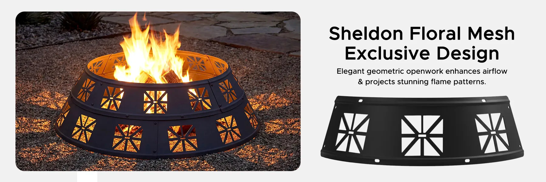 SUNJOY 36 Inch Heavy-Duty Steel Fire Pit Ring with Decorative Cutouts