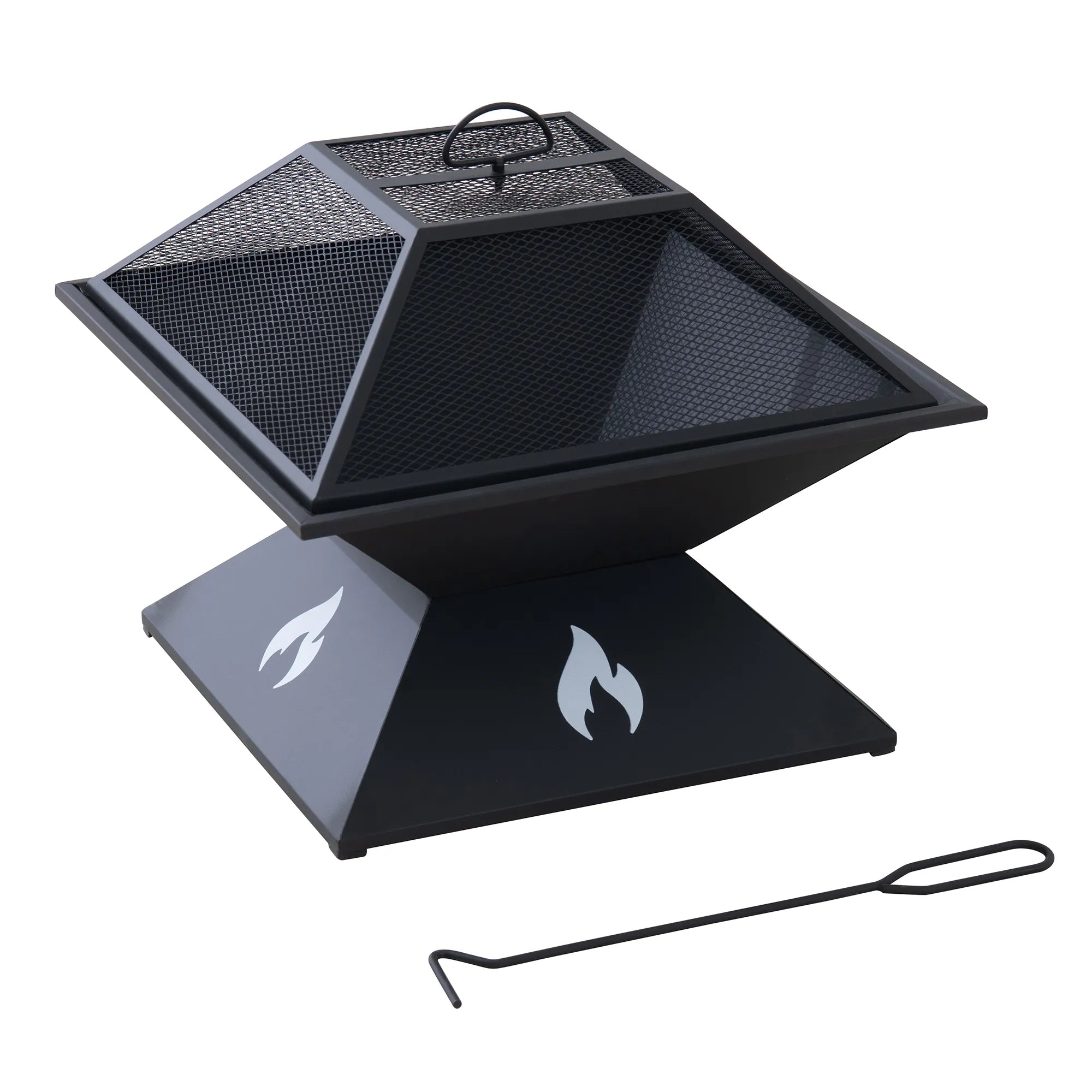 SUNJOY 20 Inch Lightweight Steel Fire Pit with Geometric Base, Spark Screen & Fire Poker