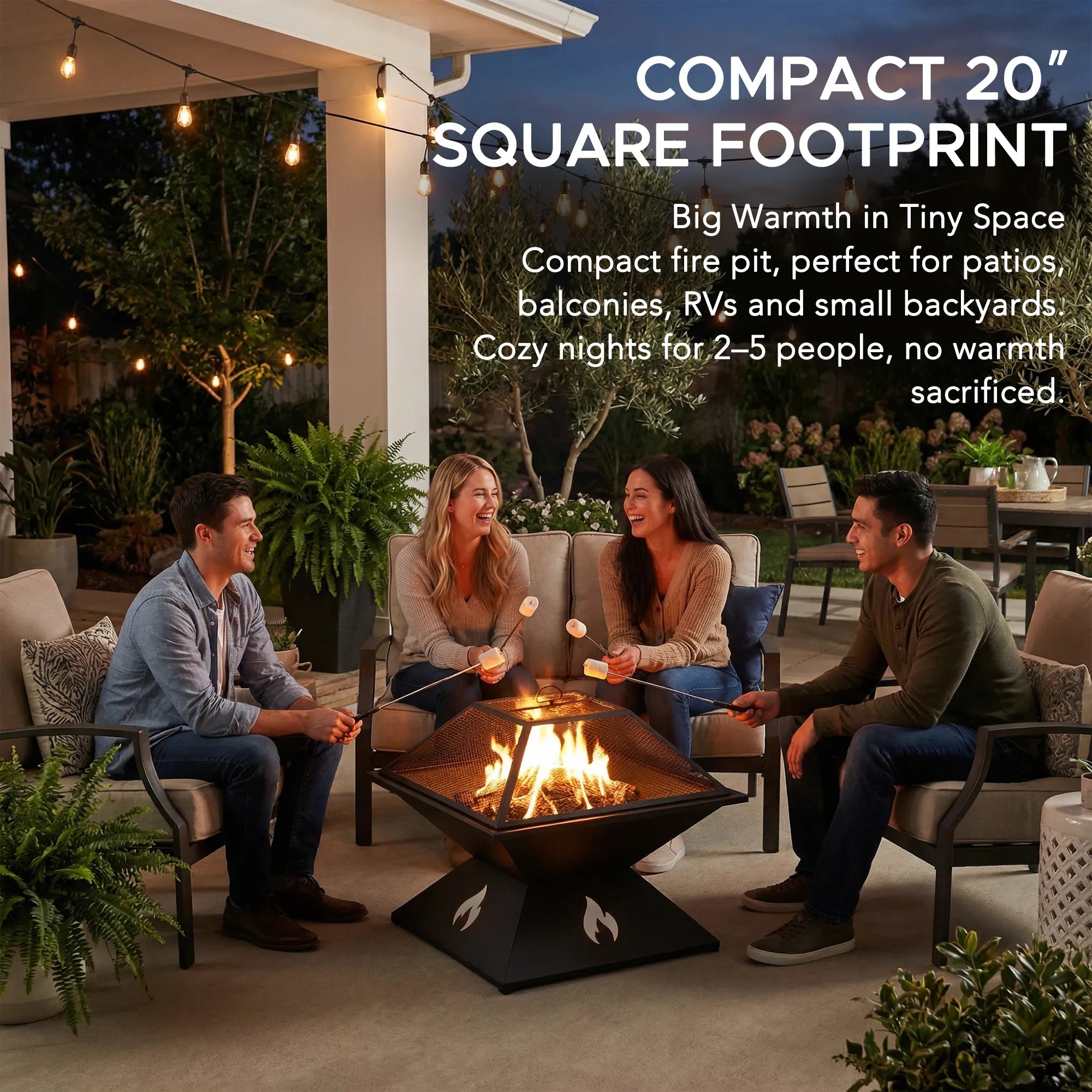 SUNJOY 20 Inch Compact Steel Fire Pit with Geometric Base, Spark Screen & Fire Poker
