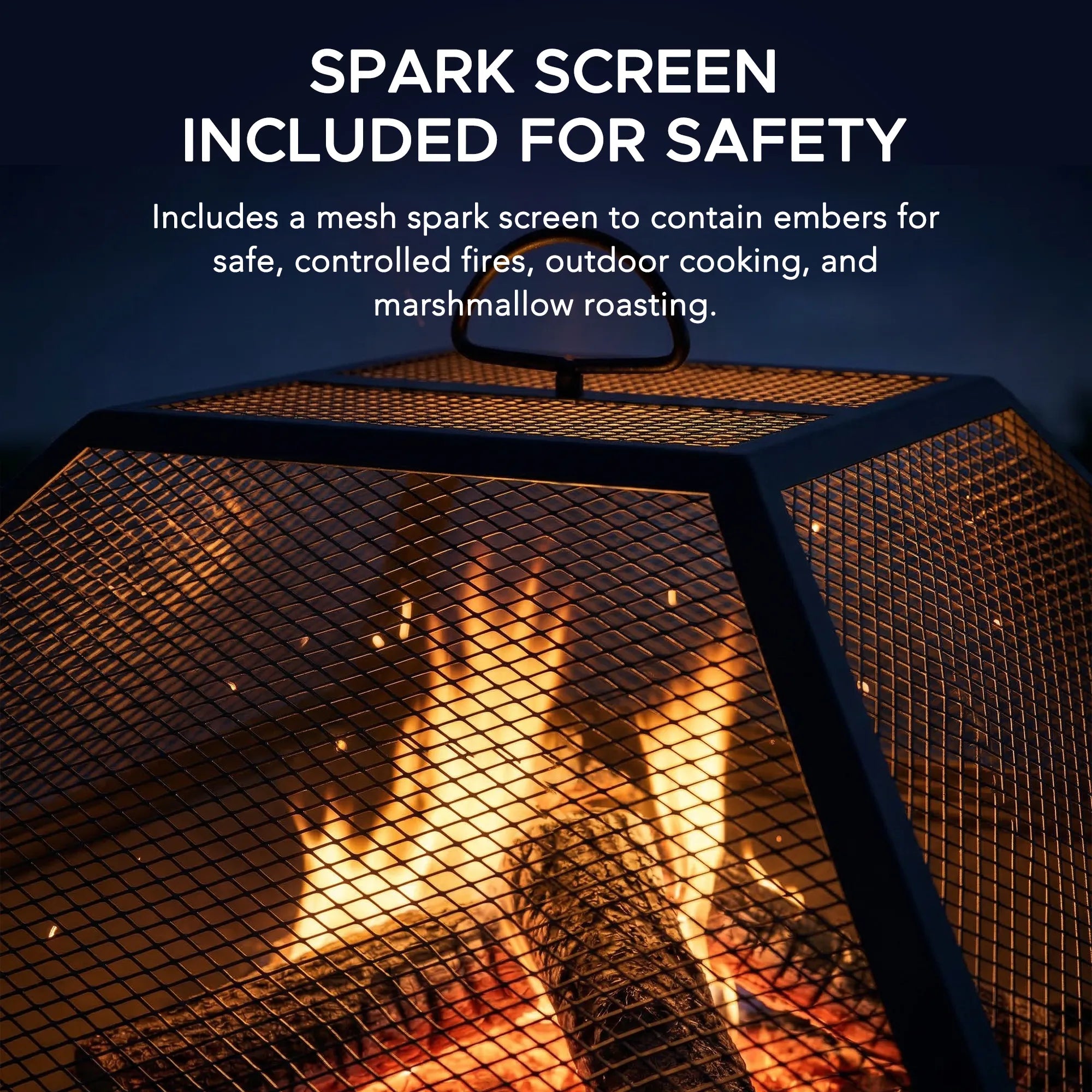 SUNJOY 20 Inch Compact Steel Fire Pit with Geometric Base, Spark Screen & Fire Poker