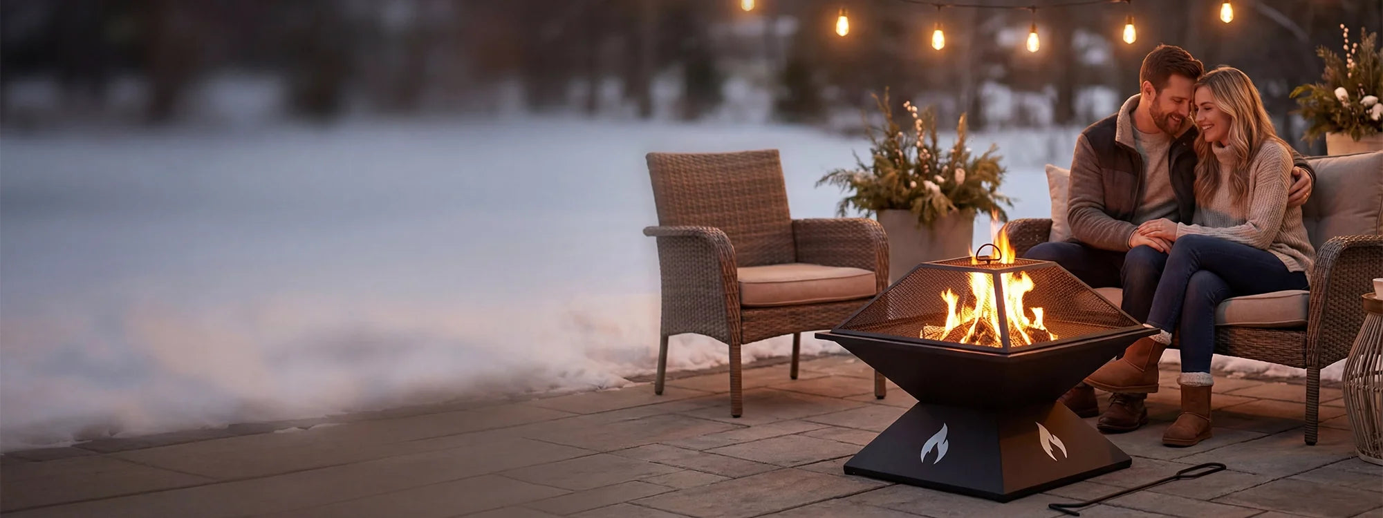 SUNJOY 20 Inch Lightweight Steel Fire Pit with Geometric Base, Spark Screen & Fire Poker