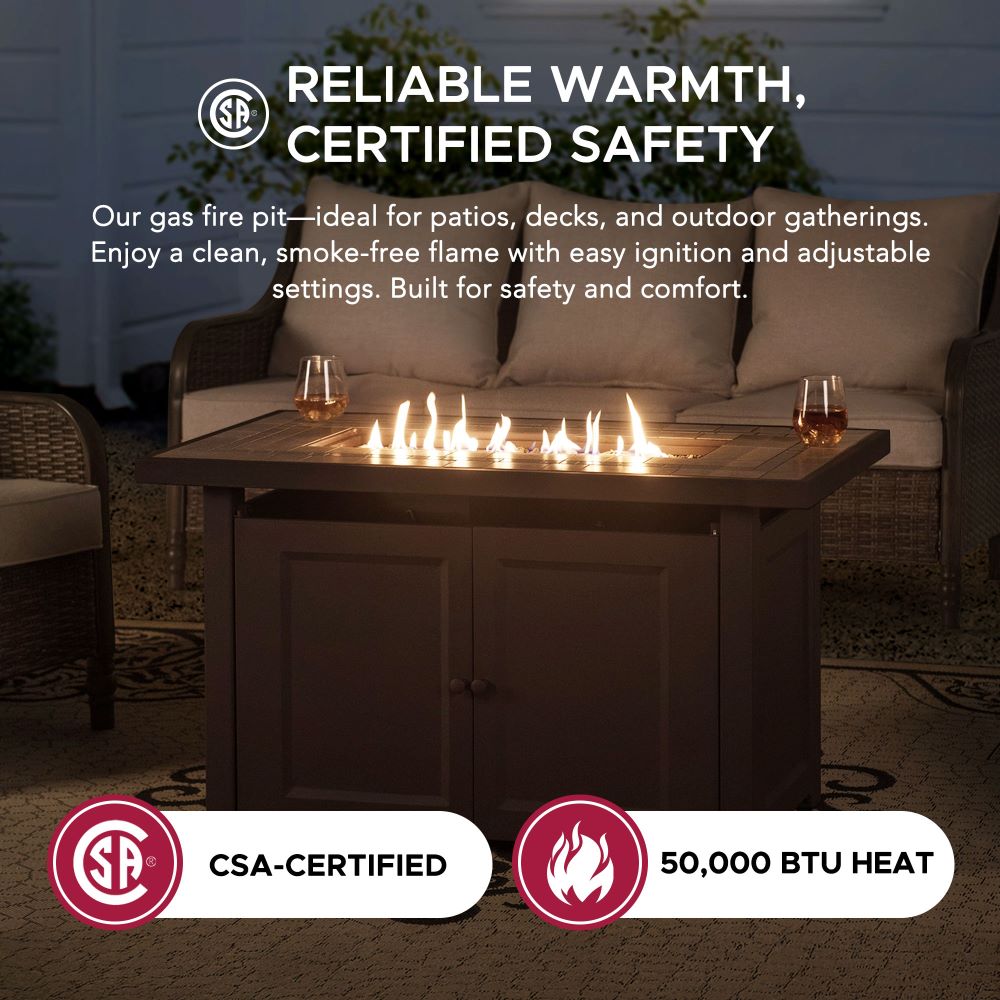 SUNJOY 44 Inch Propane Gas Fire Pit Table with Tile Tabletop & Lava Rocks