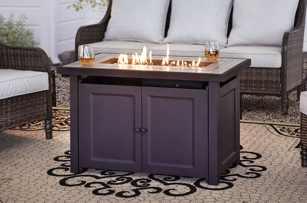 SUNJOY 44 Inch Propane Gas Fire Pit Table with Tile Tabletop & Lava Rocks