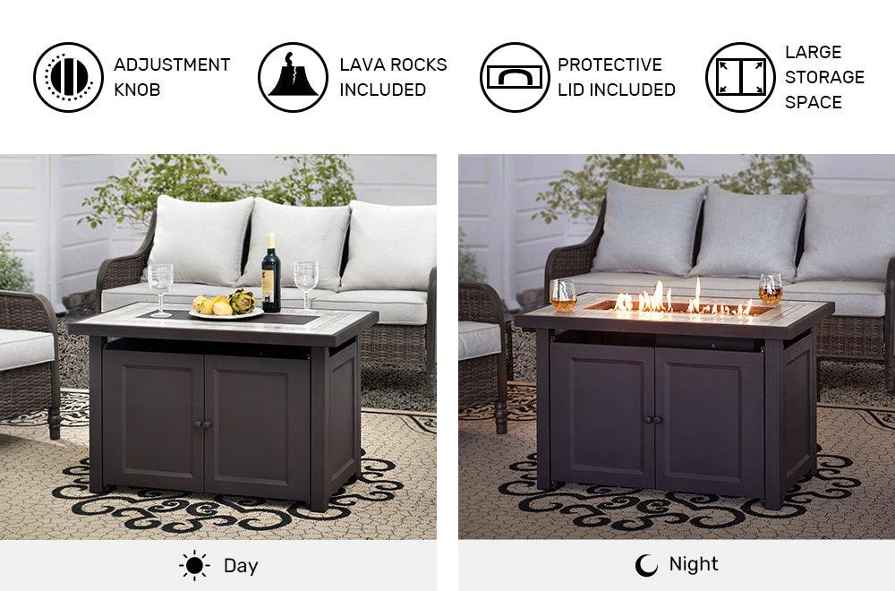 SUNJOY 44 Inch Propane Gas Fire Pit Table with Tile Tabletop & Lava Rocks