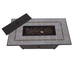 Sunjoy Rectangle Smokeless Fire Pit Kit Propane Fire Pit Table Outdoor Hidden Propane Tank Gas Fire Pit with Ceramic Tile Tabletop and Lava Rocks.