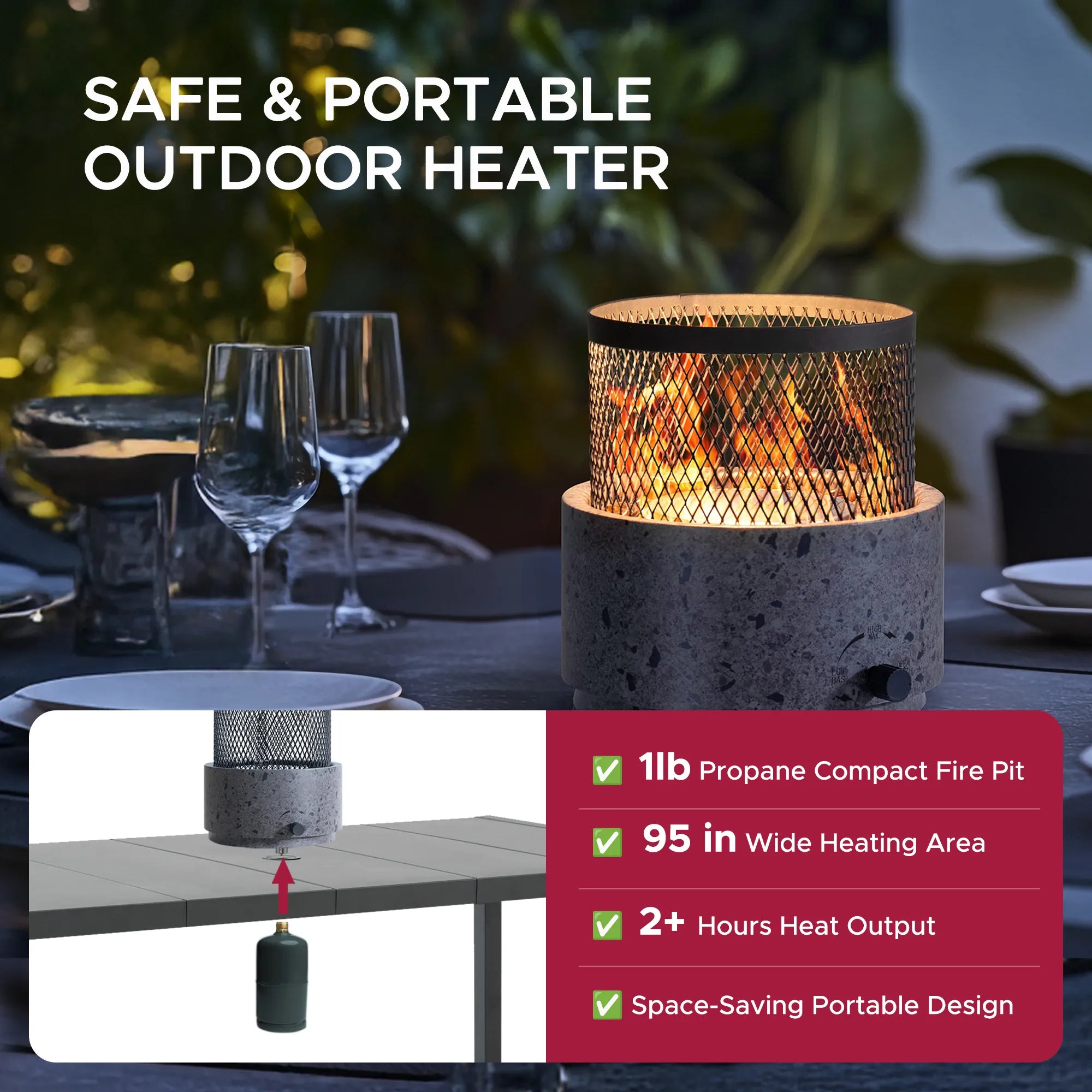 Horizon Smokeless Adjustable Flame Tabletop Propane Fire Pit 10"