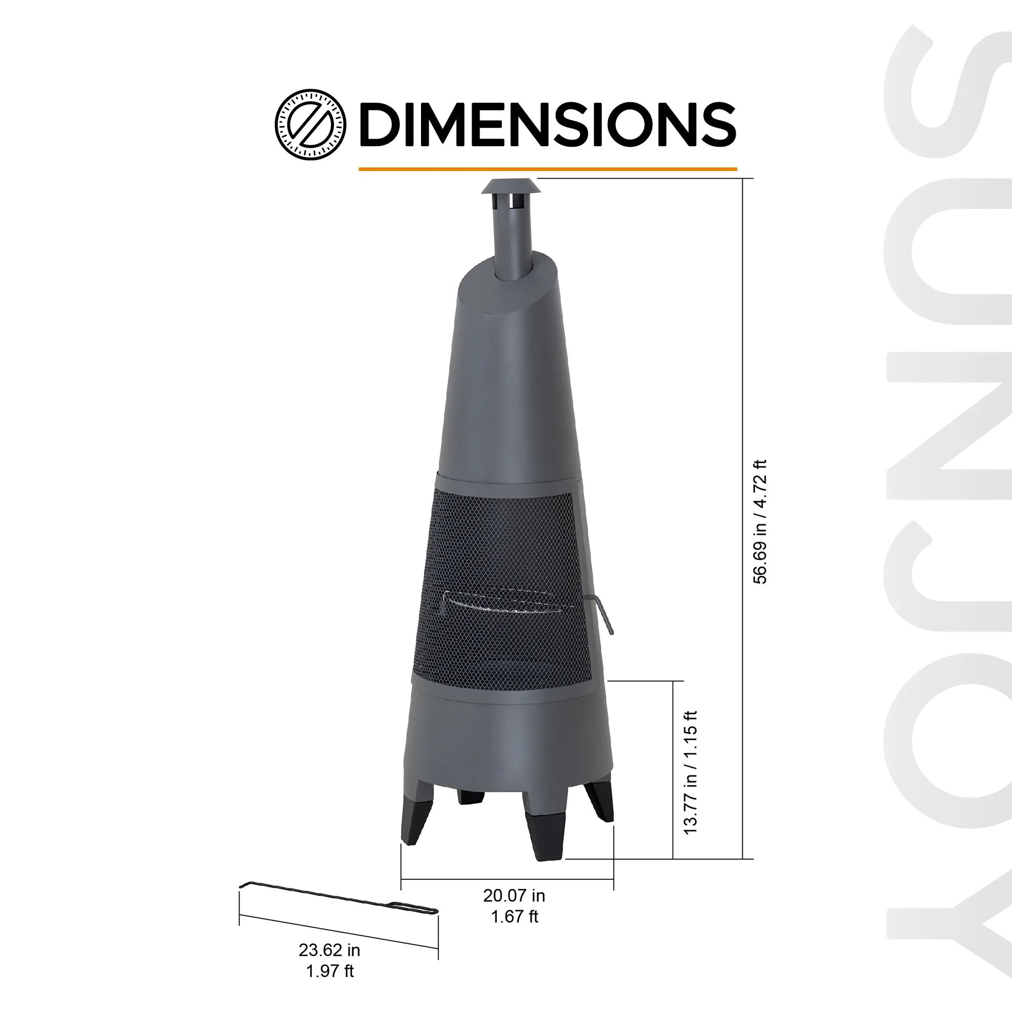 SUNJOY 57 Inch 2-in-1 Chiminea Fire Pit & Grill with Removable Grill Grate and PVC Cover - Gray