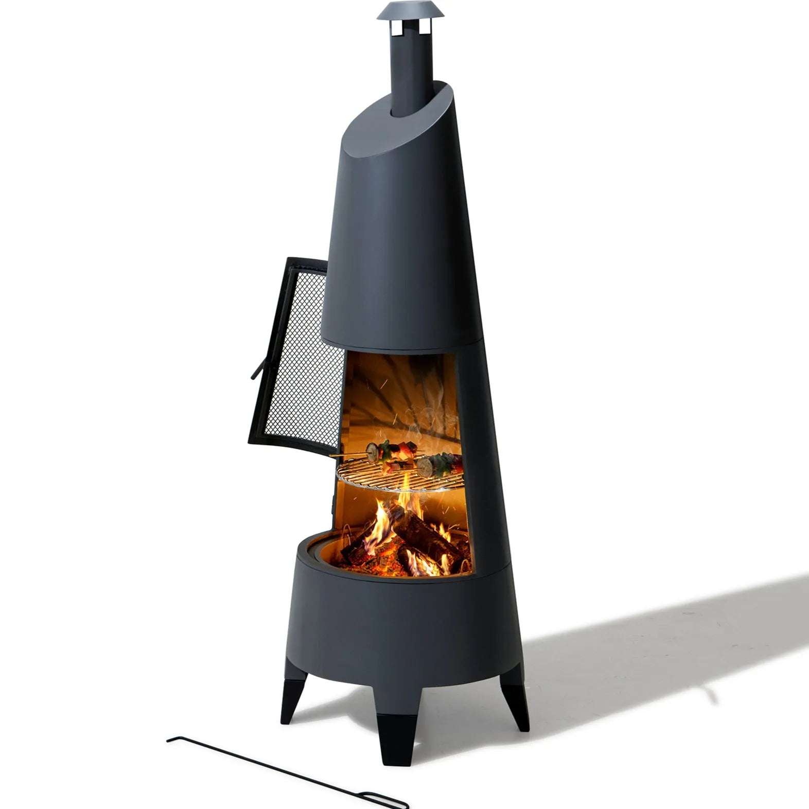 SUNJOY 57 Inch 2-in-1 Chiminea Fire Pit & Grill with Removable Grill Grate and PVC Cover - Gray