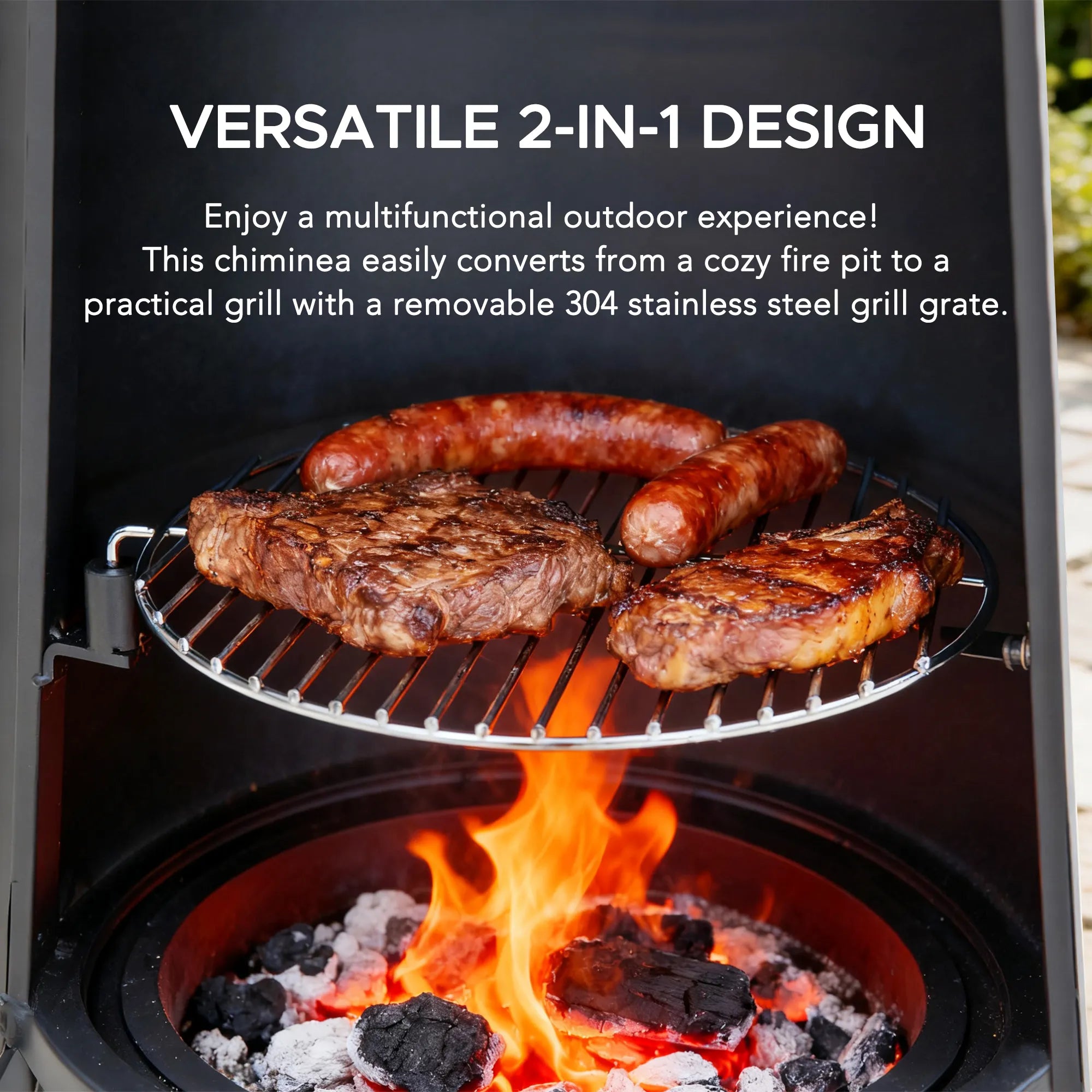 SUNJOY 57 Inch 2-in-1 Chiminea Fire Pit & Grill with Removable Grill Grate and PVC Cover - Black