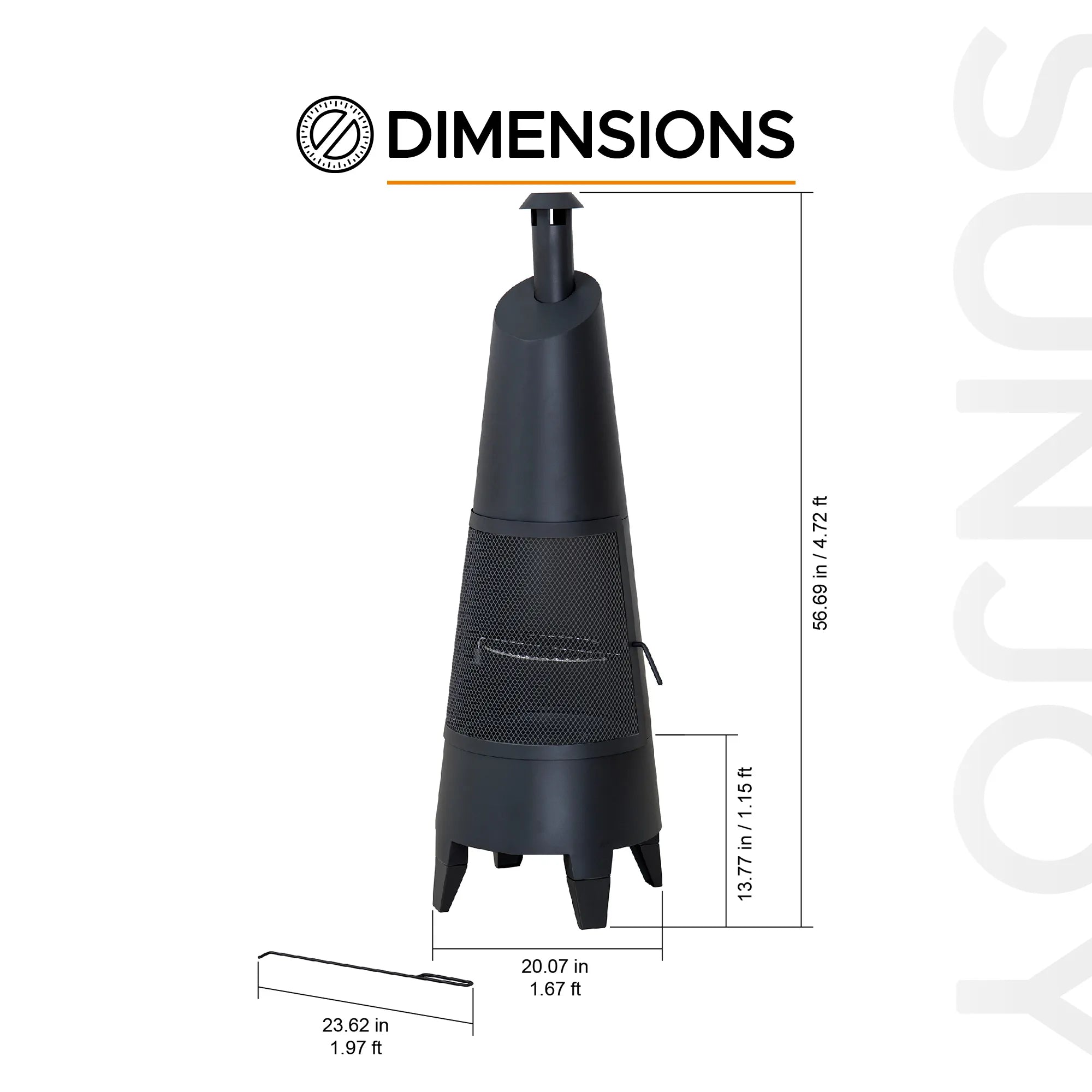 SUNJOY 57 Inch 2-in-1 Chiminea Fire Pit & Grill with Removable Grill Grate and PVC Cover - Black