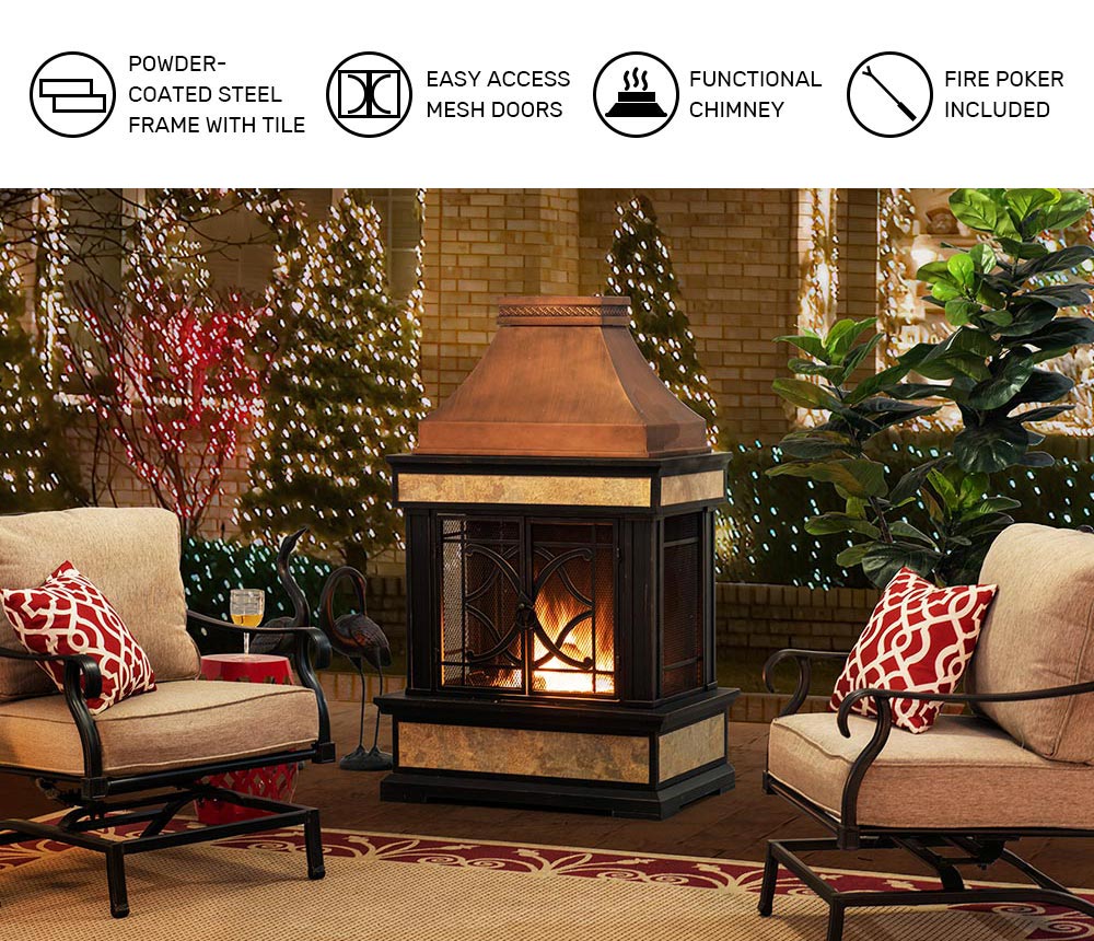 SUNJOY 57 Inch Outdoor Wood Burning Fireplace with PVC Cover