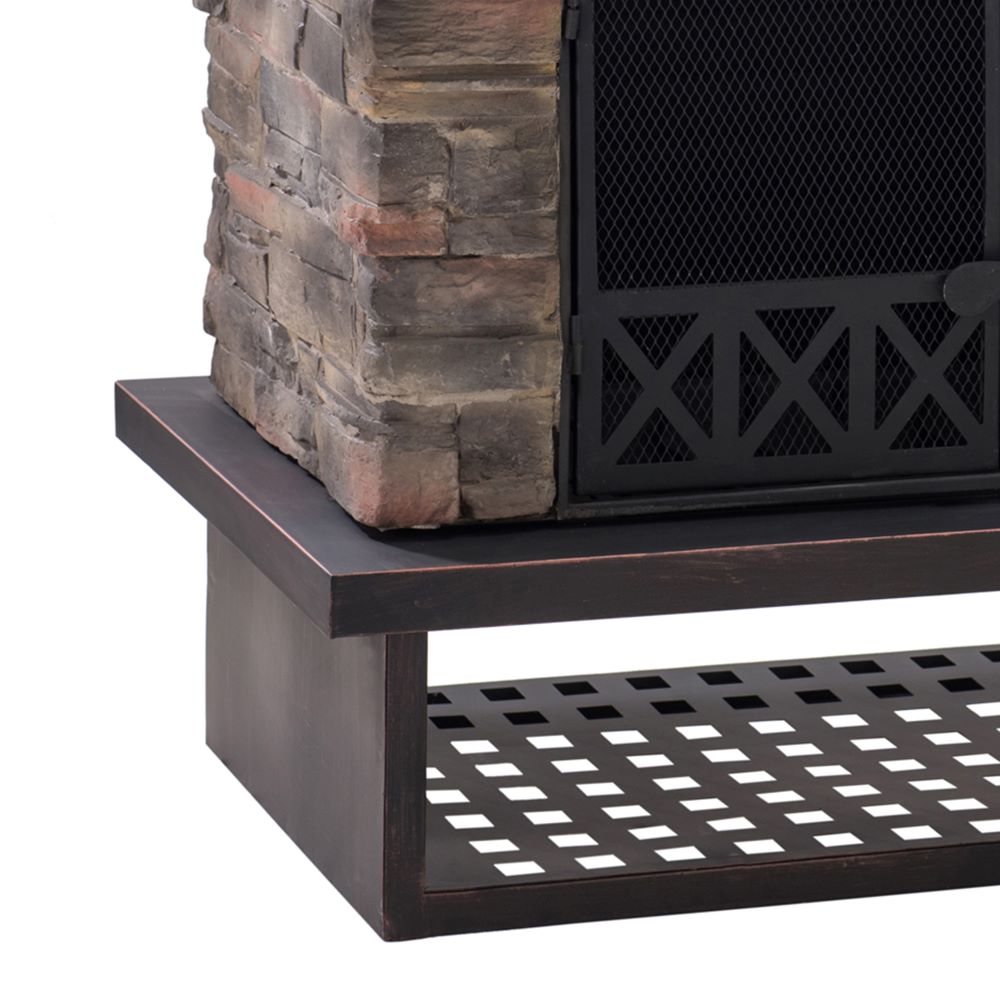 SUNJOY 48 Inch Outdoor Stone Fireplace Kit with Chimney and Doors