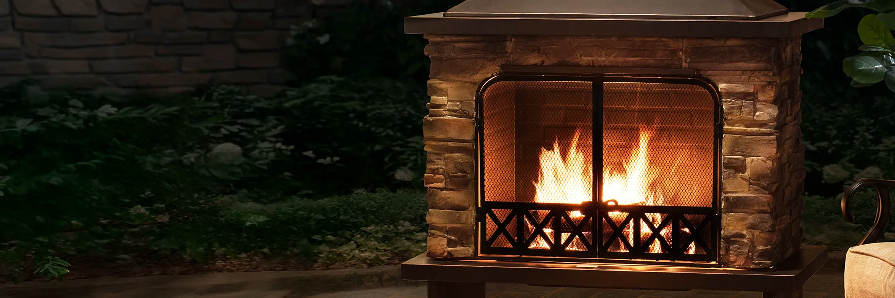 SUNJOY 48 Inch Outdoor Stone Fireplace Kit with Chimney and Doors