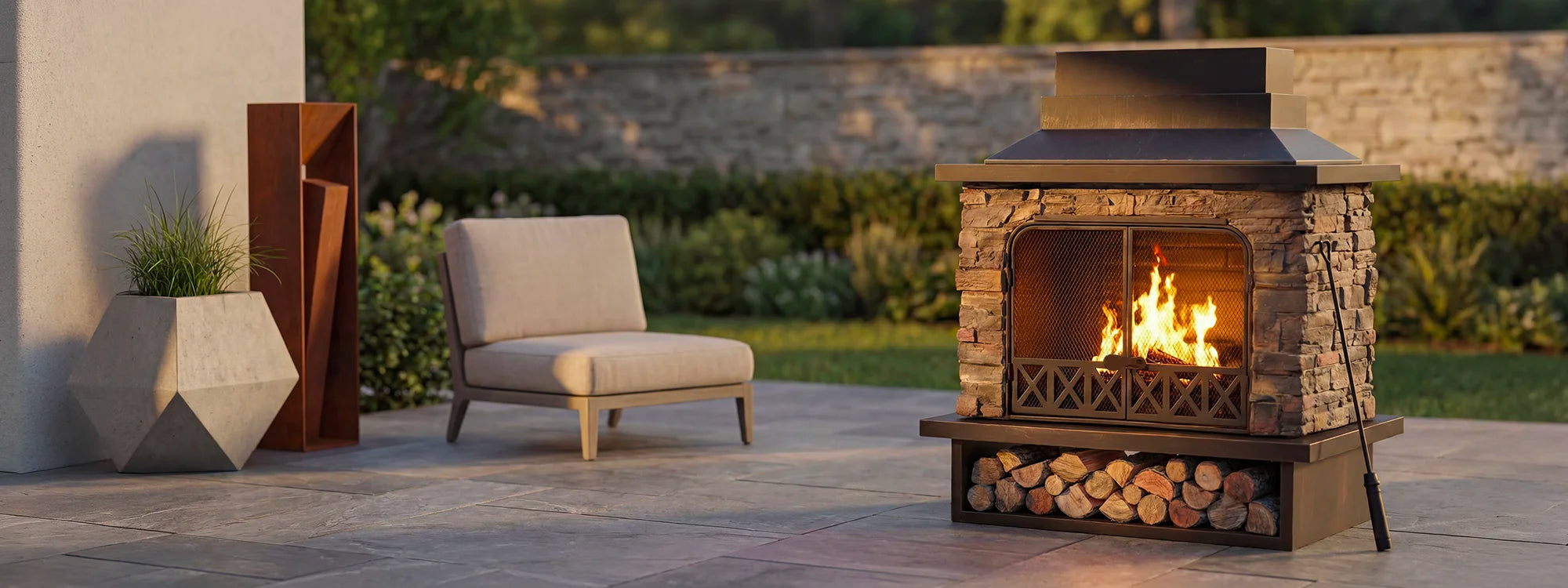 SUNJOY 48 Inch Outdoor Stone Fireplace Kit with Chimney and Doors