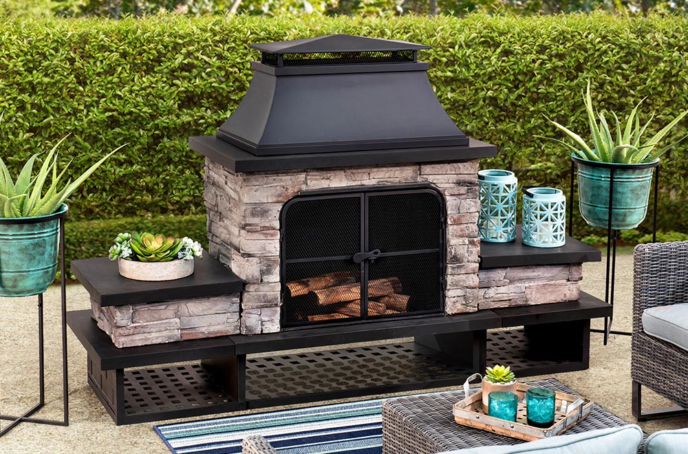 SUNJOY 48 Inch Wood Burning Stone Fireplace with Log Holders