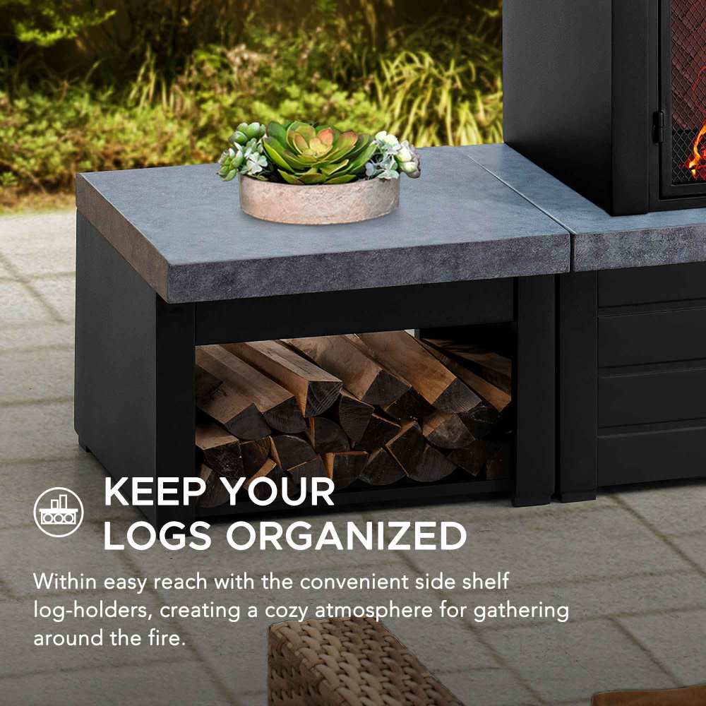 SUNJOY 58 Inch Modern Outdoor Fireplace with Chimney & Log Holders.