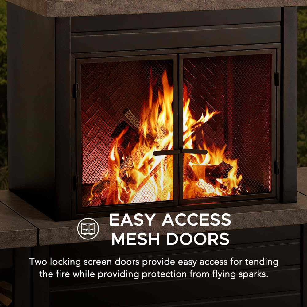 SUNJOY 58 Inch Modern Outdoor Fireplace with Chimney & Log Holders.