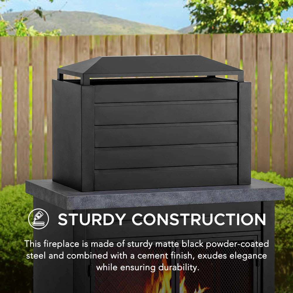 SUNJOY 58 Inch Modern Outdoor Fireplace with Chimney & Log Holders.