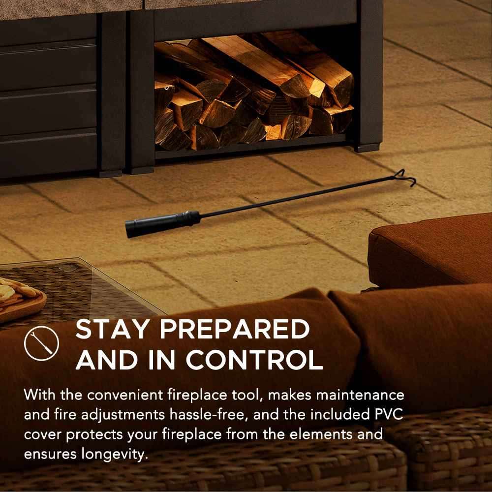 SUNJOY 58 Inch Modern Outdoor Fireplace with Chimney & Log Holders.