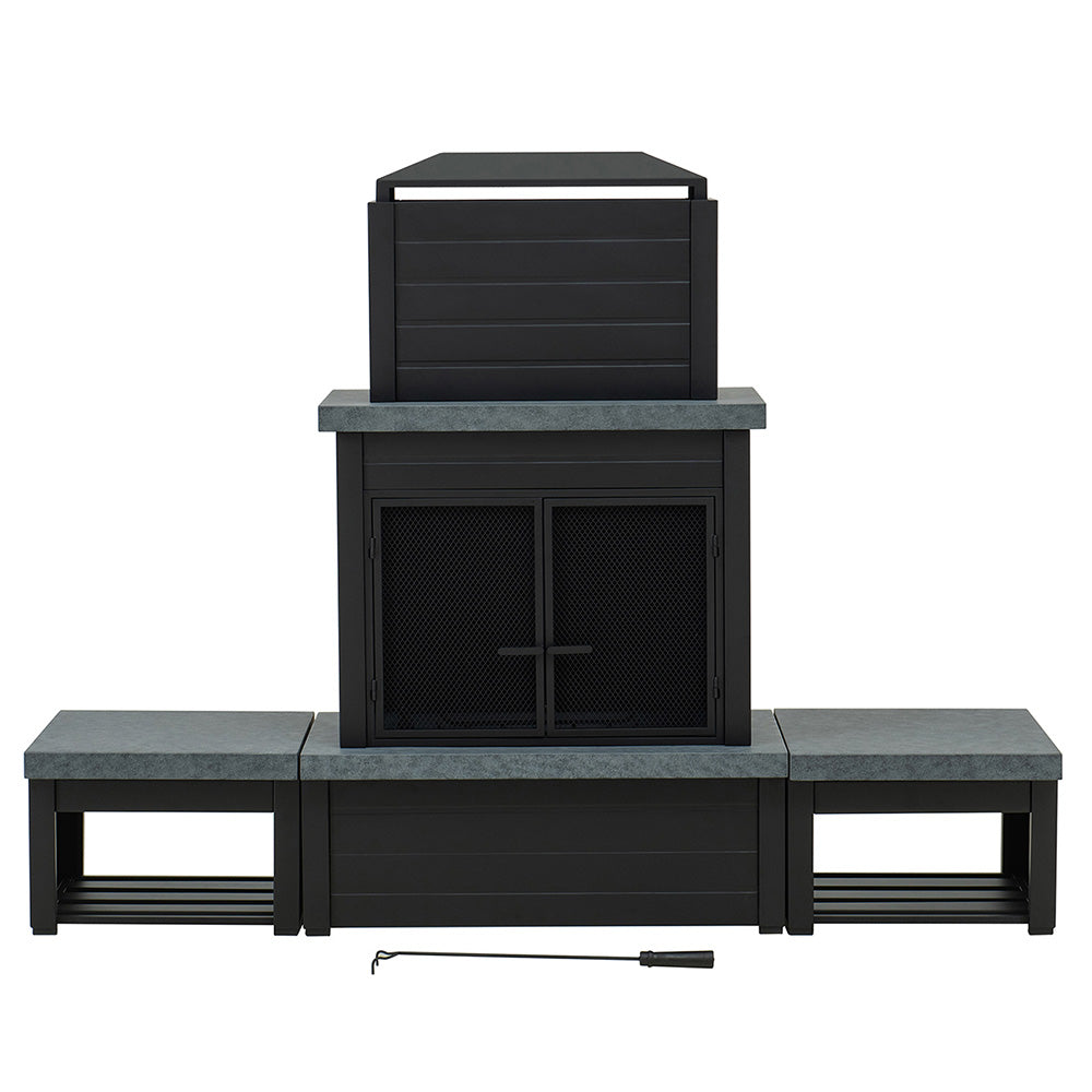 SUNJOY 58 Inch Modern Outdoor Fireplace with Chimney & Log Holders