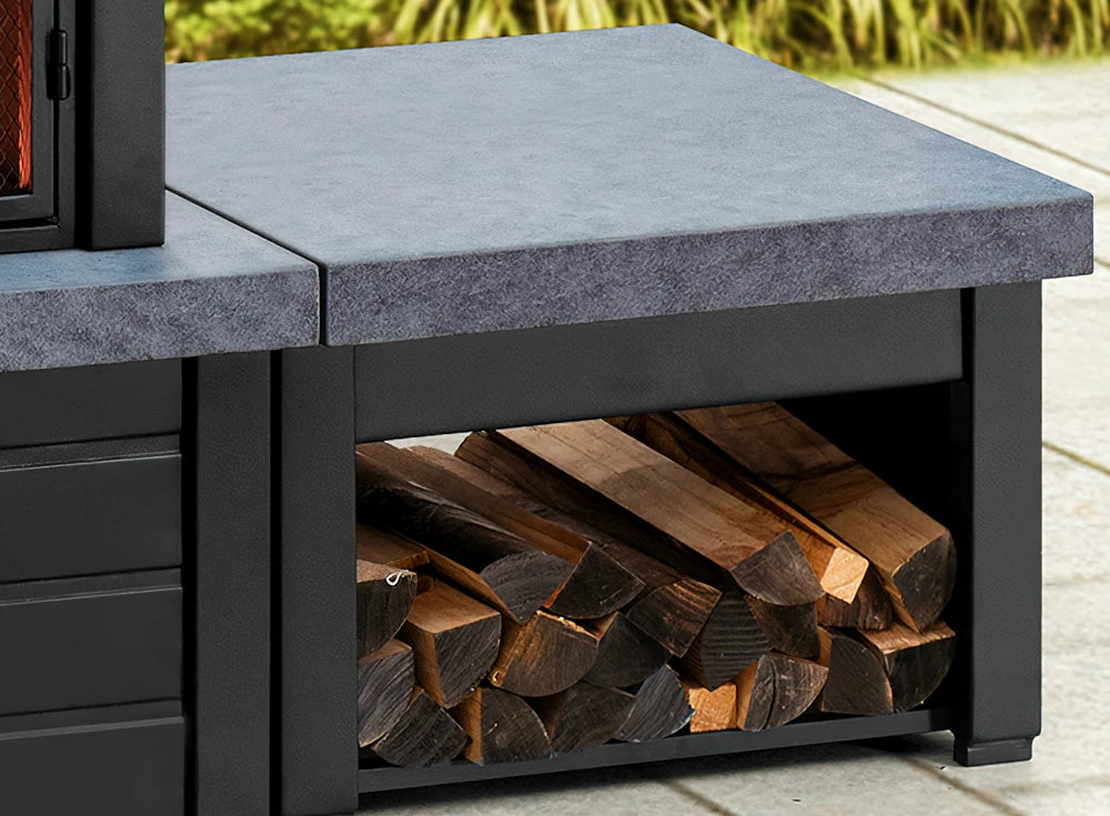 SUNJOY 58 Inch Modern Outdoor Fireplace with Chimney & Log Holders