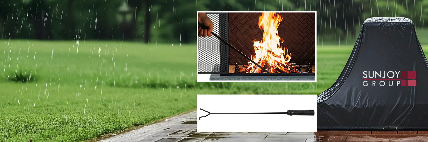 SUNJOY 58 Inch Modern Outdoor Fireplace with Chimney & Log Holders