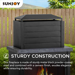 Sunjoy 58 in. Wood Burning Fireplace, Steel Outdoor Fireplace with Chimney, Log Holders, Fireplace Tool, and PVC Cover.
