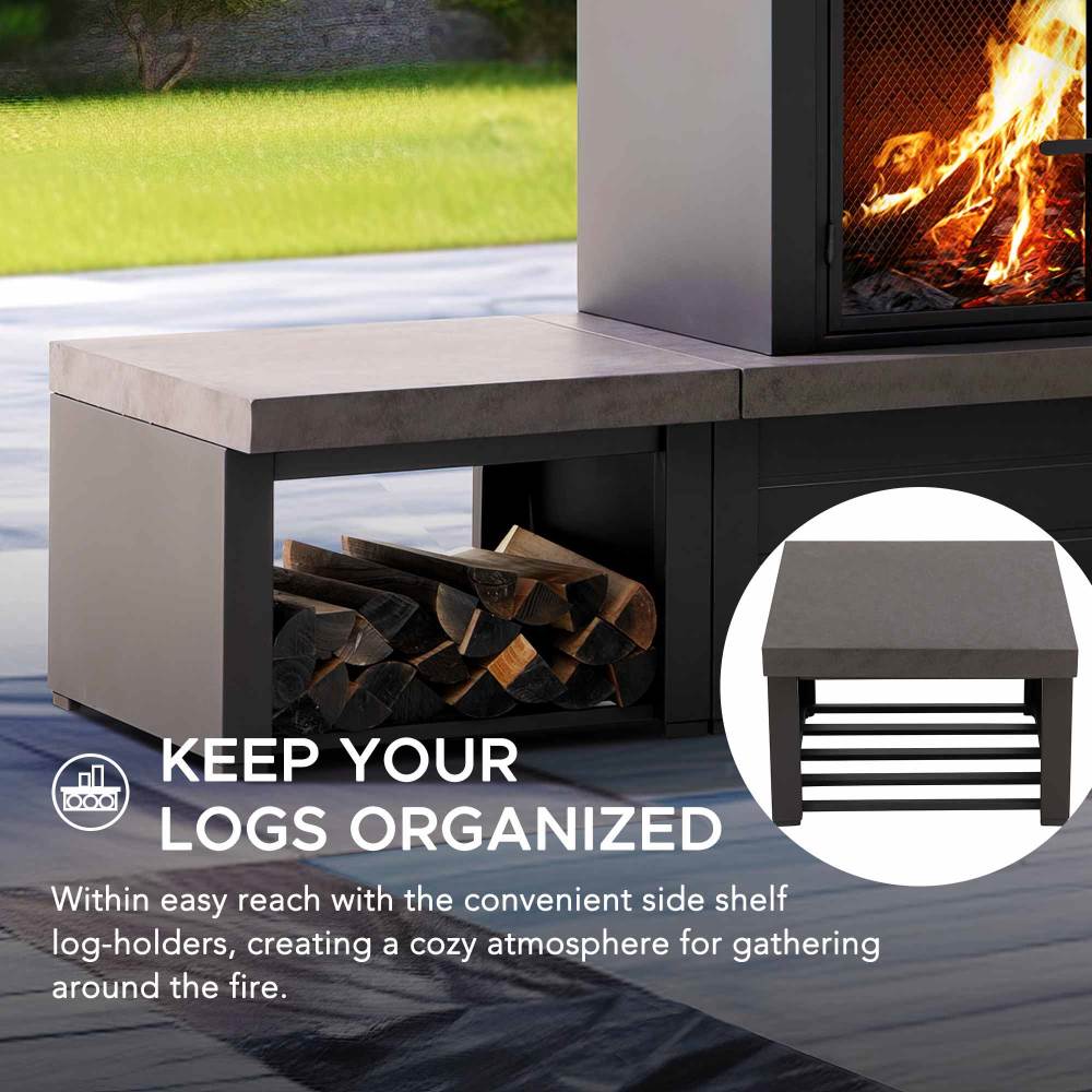 SUNJOY 58 Inch Modern Outdoor Fireplace with Chimney & Log Holders