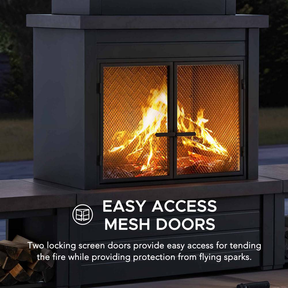 SUNJOY 58 Inch Modern Outdoor Fireplace with Chimney & Log Holders