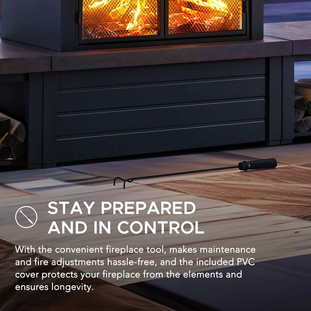 SUNJOY 58 Inch Modern Outdoor Fireplace with Chimney & Log Holders