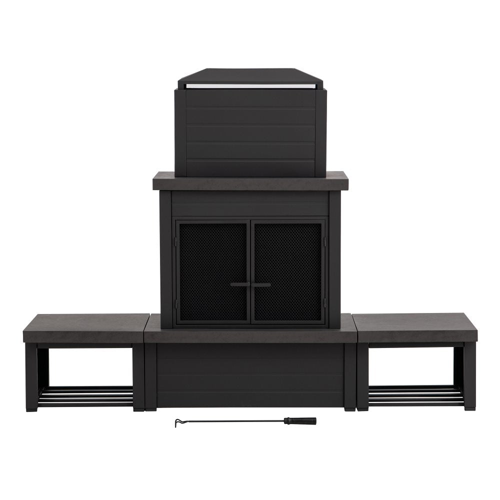 SUNJOY 58 Inch Modern Outdoor Fireplace with Chimney & Log Holders - Brown