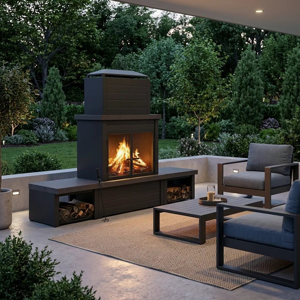 Nordic Modern Wood Burning Fireplace with Log Holders 76" - Brown