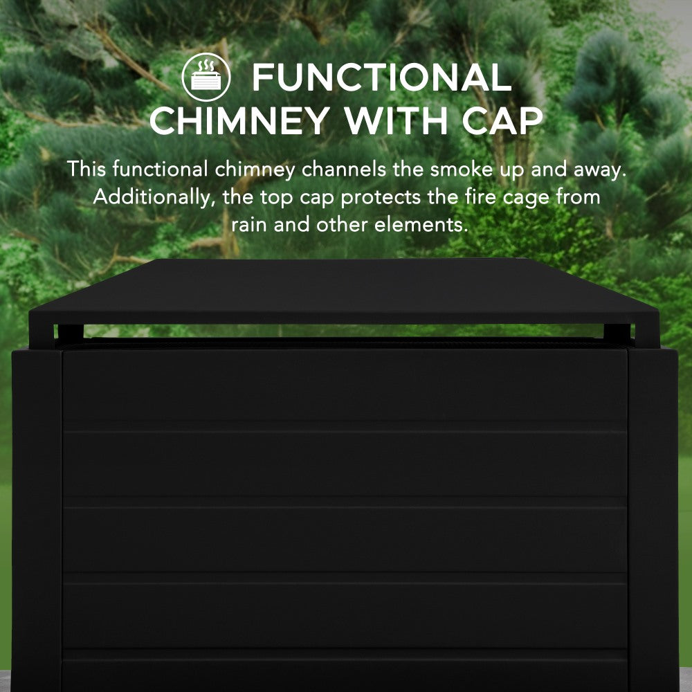 SUNJOY 58 Inch Modern Outdoor Fireplace with Chimney & Log Holders