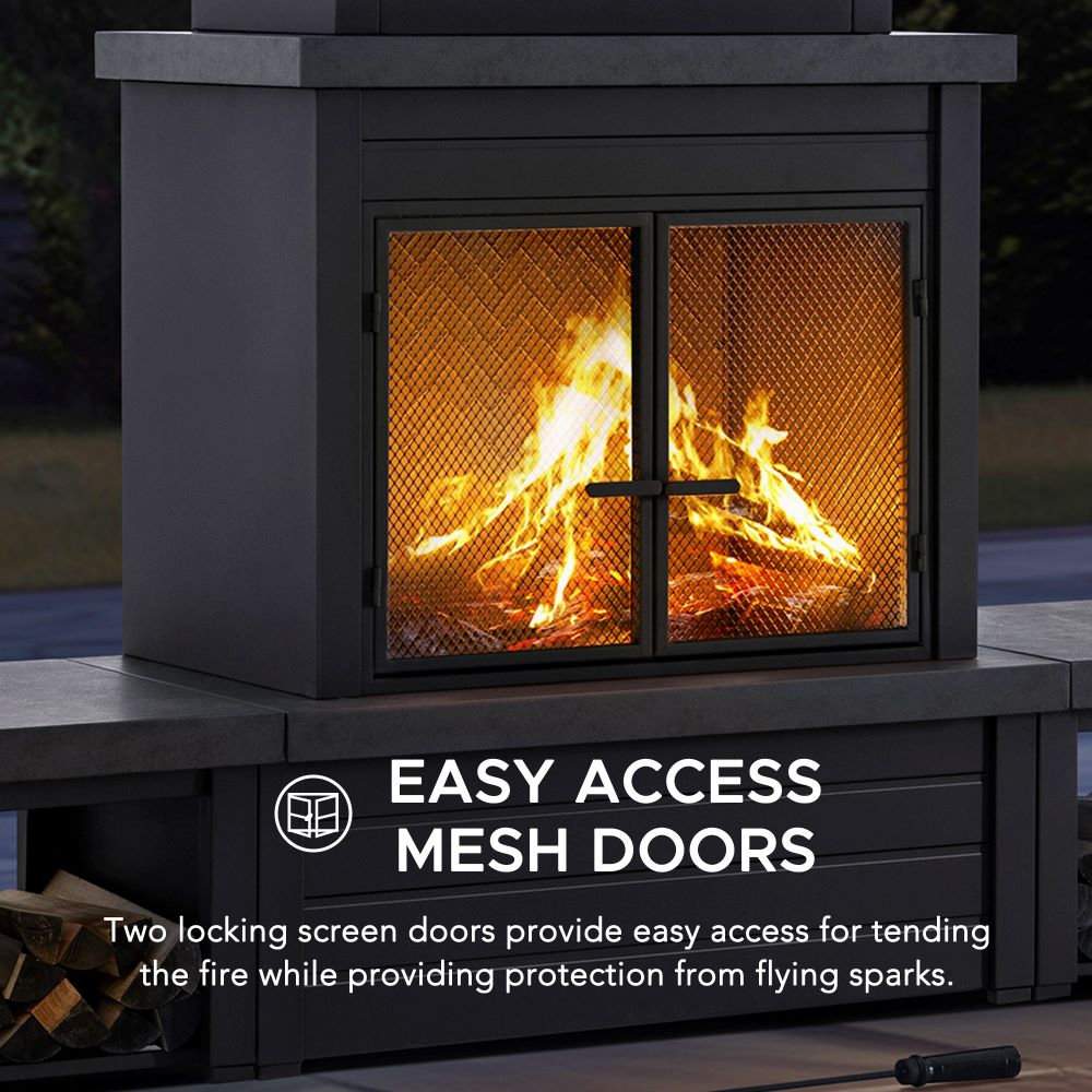 SUNJOY 58 Inch Modern Outdoor Fireplace with Chimney & Log Holders