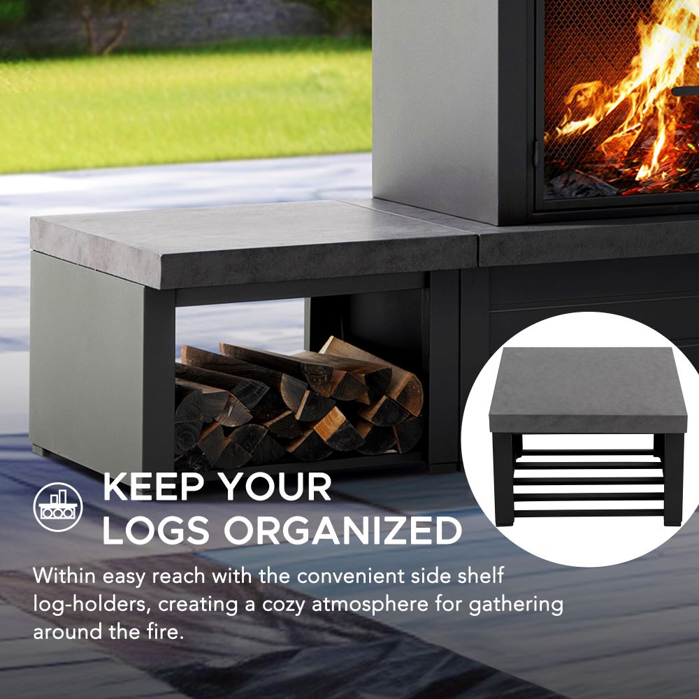 SUNJOY 58 Inch Modern Outdoor Fireplace with Chimney & Log Holders