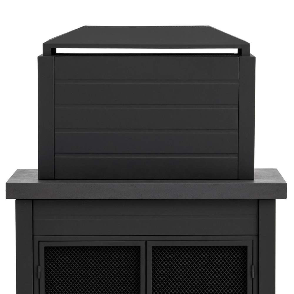 SUNJOY 58 Inch Modern Outdoor Fireplace with Chimney & Log Holders - Dark Grey