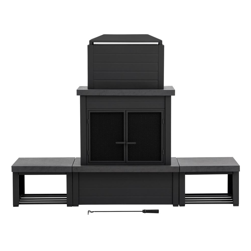 SUNJOY 58 Inch Modern Outdoor Fireplace with Chimney & Log Holders - Dark Grey