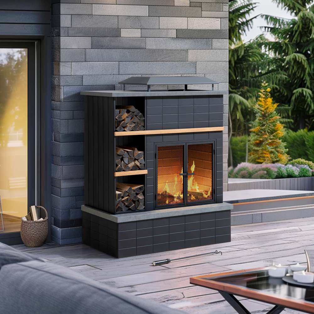 SUNJOY 42 Inch Wood Burning Fireplace with Chimney & Log Holders
