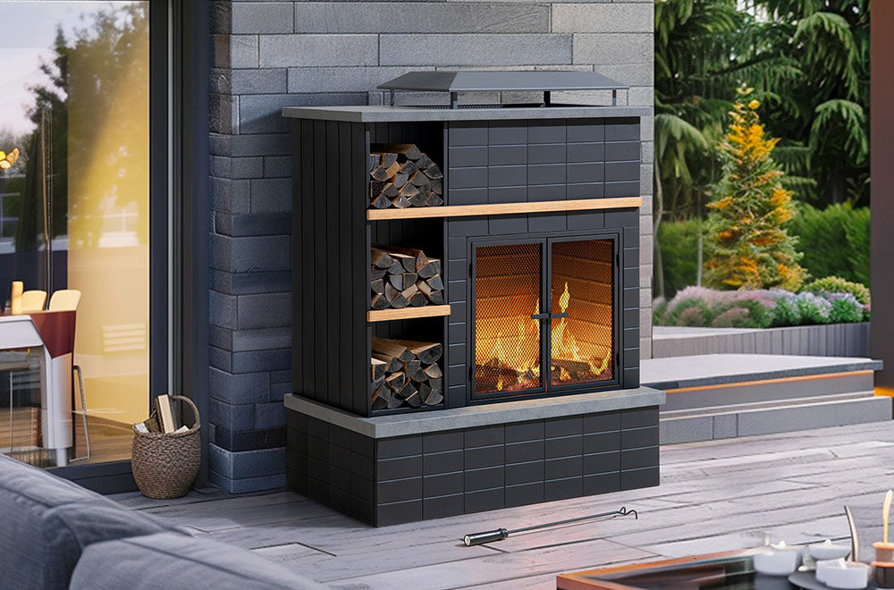 SUNJOY 42 Inch Wood Burning Fireplace with Chimney & Log Holders