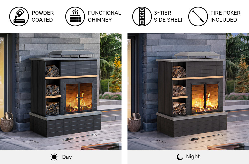 SUNJOY 42 Inch Wood Burning Fireplace with Chimney & Log Holders