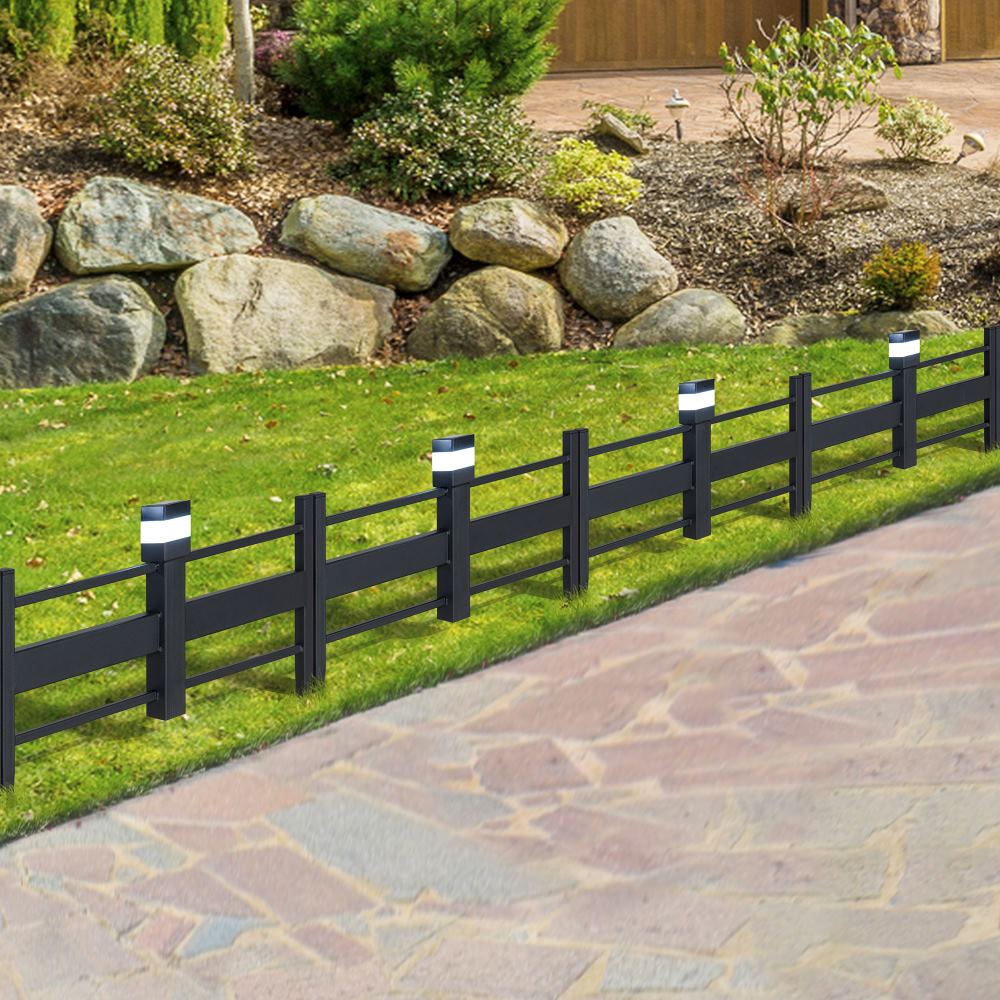 SUNJOY Garden Fence, Metal Garden Border Fence with Solar Lights (5-pack) - Strip & Black