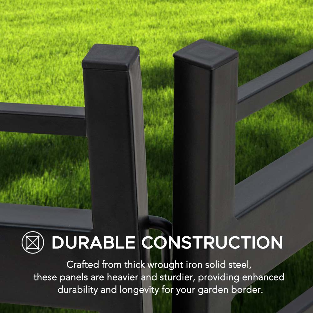 SUNJOY Garden Fence, Metal Garden Border Fence with Solar Lights (5-pack) - Strip & Black