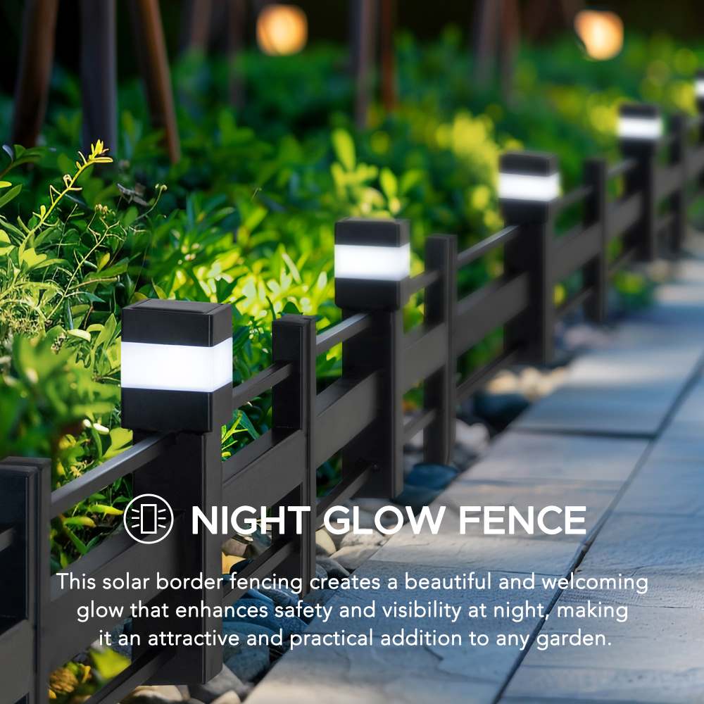 SUNJOY Garden Fence, Metal Garden Border Fence with Solar Lights (5-pack) - Strip & Black