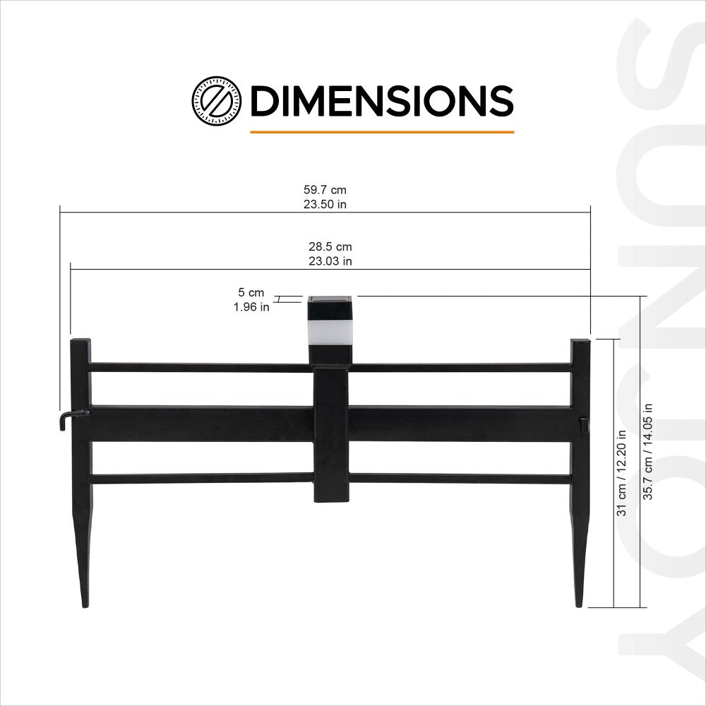SUNJOY Garden Fence, Metal Garden Border Fence with Solar Lights (5-pack) - Strip & Black