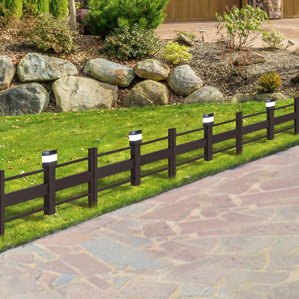 SUNJOY Garden Fence, Metal Garden Border Fence with Solar Lights (5-pack) - Strip & Brown