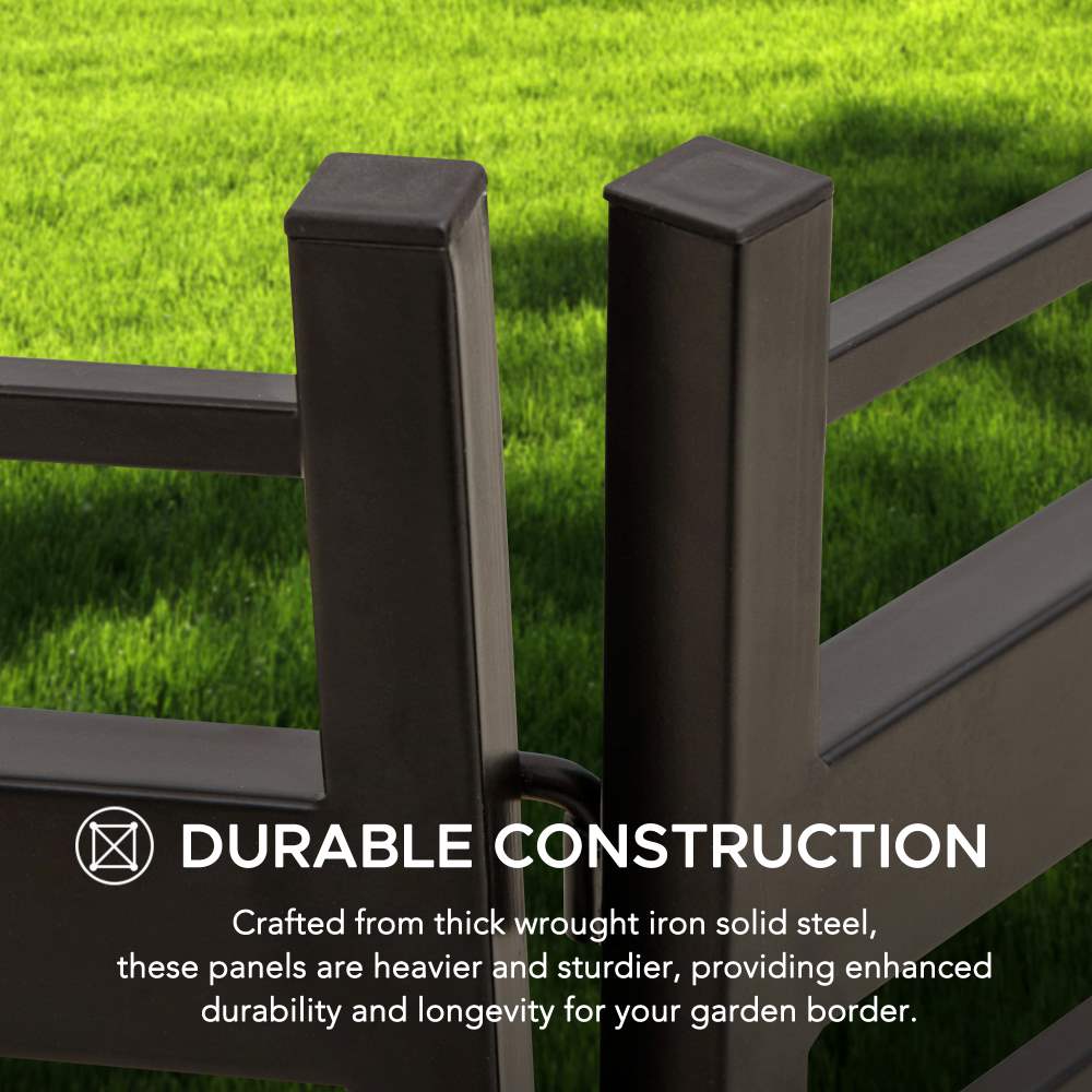 SUNJOY Garden Fence, Metal Garden Border Fence with Solar Lights (5-pack) - Strip & Brown